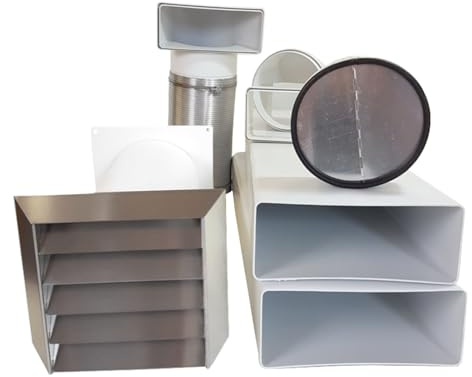 VentilationNord Mauerkasten Set mit Mauerkasten 125, Flachkanal-Set, Rückstauklappe BDSI, Wetterschutz-Lüftungsgitter mit festen Lamellen, Insektenschutz & Teleskoprohr | Mauerdurchführung Set