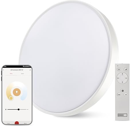 EMOS GoSmart Deckenleuchte 45W weiß, intelligente Panelleuchte für Innen, rund 50cm, 2700 lm, dimmbar, einstellbare Lichtfarbe, steuerbar mit Fernbedienung oder App, kompatibel mit Amazon Alexa