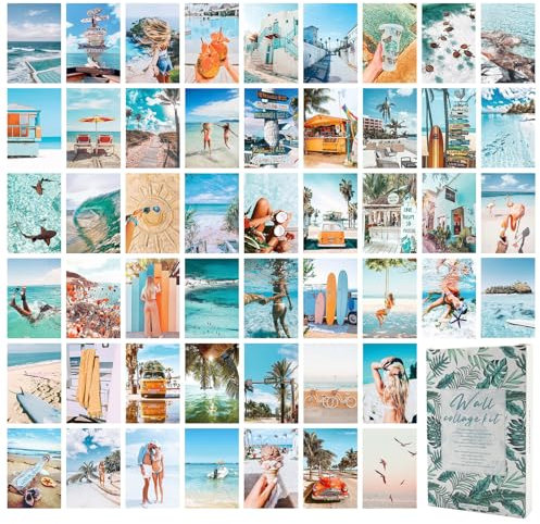 Zfseyuh 50Stück Wandcollagen Set Aesthetic Summer Poster Grün 10,2x15,2cm Aesthetic Bilder für Wand Sommer Strand Collage Mode-Raum-Dekor für Mädchen für Wanddekoration, DOPPELSEITIGE