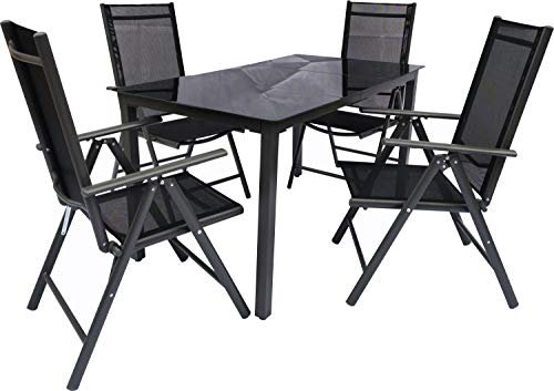 VCM 5-piece set garden furniture aluminum glass garden set seating group dining group table chairs 140 SW black