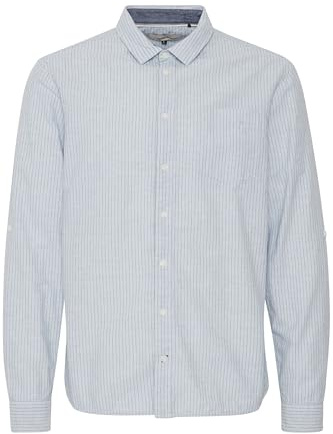 Blend BHShirt Herren Hemd aus Leinenmix Langarmhemd mit Hemdkragen Knöpfen Brusttasche Regular fit, Größe:M, Farbe:Cashmere Blue (144115)