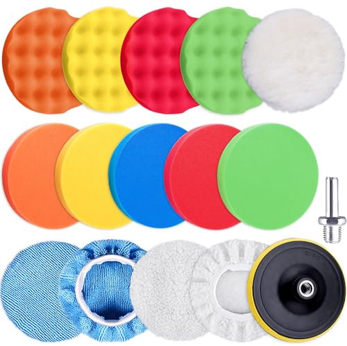 SIQUK 16 Stück Polierschwamm Auto Kit Polierpad Polieren Pad Polierschwämme Pad Schwamm Polierschaum Polierscheiben für Poliermaschine, 125mm