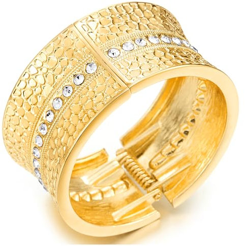 COOLSTEELANDBEYOND Breiten Statement Armreif Armband, Goldfarben Armreif Armband Funkeln Strukturierte mit Zirkonia