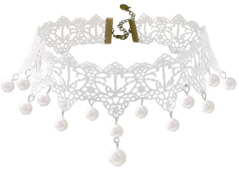 LEEQBCR 1 Stück Gothic personalisierte Halskette, Weiß Sexy Spitze Kragen Quaste Edelstein Halskette Halloween Party Zubehör für Frauen Mädchen