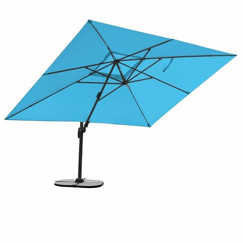 RS Trade Sonnenschirm Rechteckig 300 x 400 cm Marktschirm Ampelschirm Gartenschirm 360 Grad drehbar, 4-fach axial & 5-fach horizontal neigbar, inkl. Windsicherung & Schutzhülle, türkis