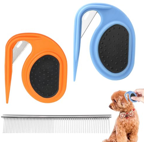 KASESSS 2 Pièces Peigne de Nouage avec Peigne, Peigne pour Chien avec Nœud Ouvert, Coupe Noeud Chat Poil Long Maison Peigne D'épilation pour Chien et Chat pour Éliminer les Poils Emmêlés et Lâches