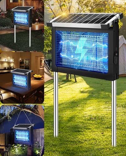 PhatroyYee Solar-Insektenzapper für den Außenbereich, 4500 V, wasserdicht, tragbar, wiederaufladbar, elektrisch, kabellos, für Terrasse, Hof