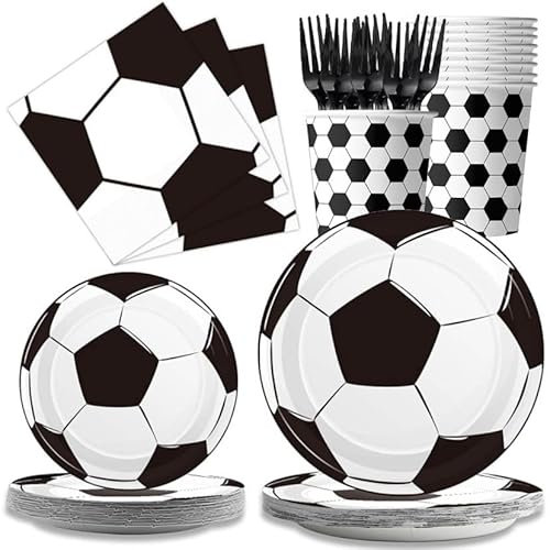 LGWJHCY Vajilla de Fútbol, 60 Piezas Vajilla Reutilizable, Artículos para Fiestas de Fútbol, Vajilla Reutilizable, Platos de Papel, Servilletas, Vasos de Papel para Fiestas Temáticas de Fútbol.