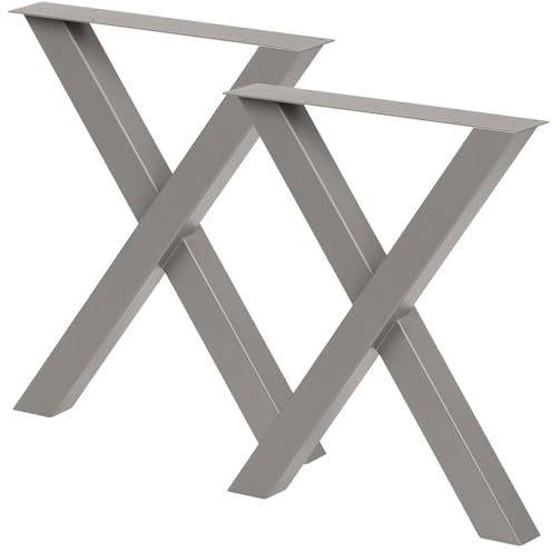 PROVENEDI - Tischbeine Metall anthrazit - 2 Stück X Form, rostfrei & modern - Tischgestell Maße L59 x B7 x H72 cm mit Bodenschoner für Schreibtisch Esstisch, Konferenztisch