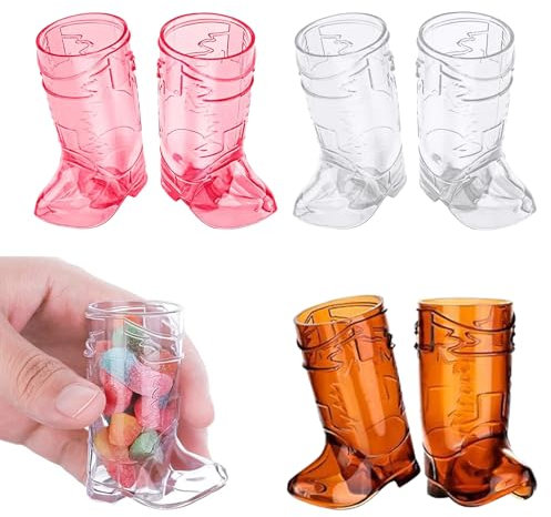 Bekecidi 6 Vasos de Chupito con Forma de Bota de Vaquero, Mini vasos de Plástico de Vaquero Occidental, Vasos lindos Reutilizables para Decoraciones de Bodas, 3 Colores