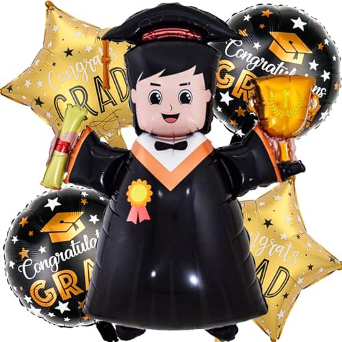 Kawailay 5 Stück Abschluss Luftballon Männer Abschluss Party Folienballon Prüfung Bestanden Deko Ballons Bachelor Luftballons für Uni Party Abi Feier - Stil 1