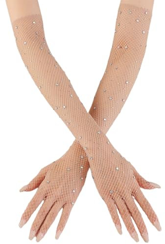 DHSBGWSX Strass- und Netz-Handschaue für Damen-Kostüme, Feen- und Meerjungfrau-Kostüm-Handschaue, Cosplay-Strass-Glitzer-Mesh