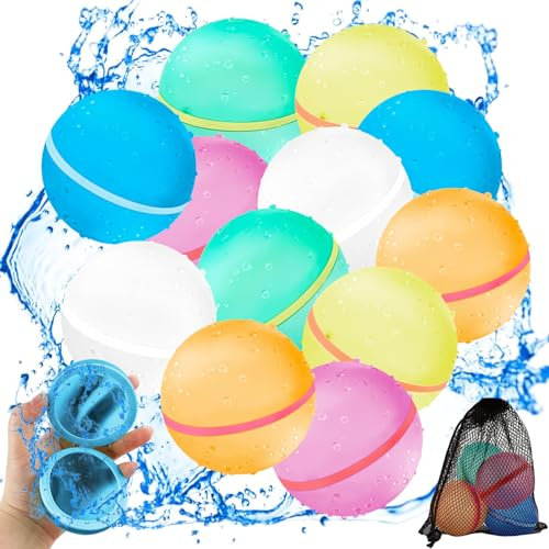12 Piezas Globos Agua Reutilizables,globos de agua de llenado rápido CNMTCCO, bolas de chapoteo magnéticas de cierre automático, para niños, adultos, playa, fiesta en la piscina