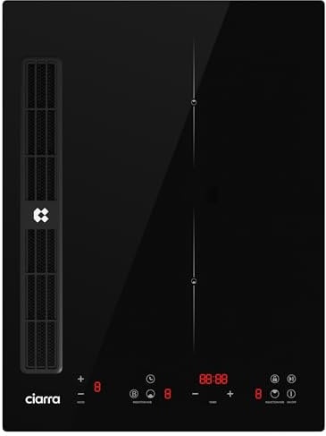 CIARRA CBBEH392B Placa Inducción con Extractor Integrado 39cm | Placa de inducción 2 placas| 3200W | Función Puente | Booster