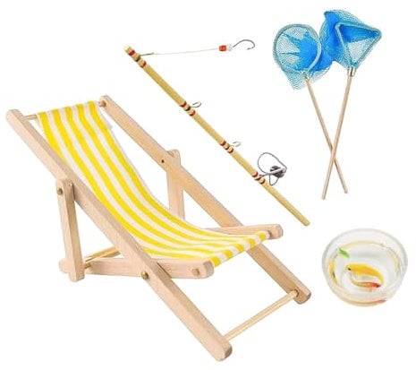 Namvo Miniature Fishing Rod Set of 5 Fishing Chair Fishing Net Fish Bowl with Fisherman Fishing Cake Topper Cake Decoration Miniature Gnome Accessories Decorations for