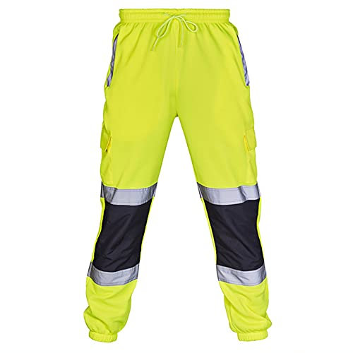 Pantaloni da Lavoro di Sicurezza da Uomo ad Alta visibilità con Nastro Fluorescente Riflettente ad Alta visibilità Pantaloni da Lavoro con Tasche Laterali ad Alta visibilità Abbigliamento da lavoro