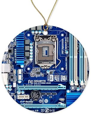Weihnachtsbaumschmuck Blauer Computer Motherboard Prozessor CPU Runde Keramik Ornament Andenken Christbaumschmuck Anhänger Premium Weihnachtsanhänger Für Holiday Party Hausdeko