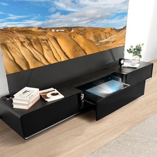 ROLATV Meuble TV pour projecteur à très courte distance, électrique, pour home cinéma, pas d'installation, bois massif durable et placage, pas de câbles emmêlés, 250 cm, réglable, cabinet pour