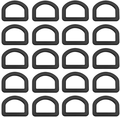 eMagTech D-Ringe aus Kunststoff, halbrund, 25 mm, 20 Stück, D-Ring, Kunststoff-Gurtband, Einstellring, Pom-Verschlüsse, Schnalle für Gürtel, Geschirre und Kleidung, Schwarz , 20x 25mm