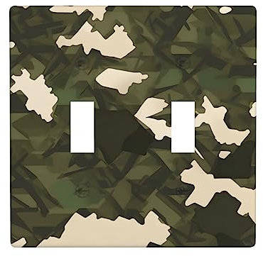 BROLEO Plaque murale à double interrupteur 11,4 x 11,4 cm – Panneau mural durable et élégant pour zones résidentielles et commerciales – Tableau de camouflage militaire