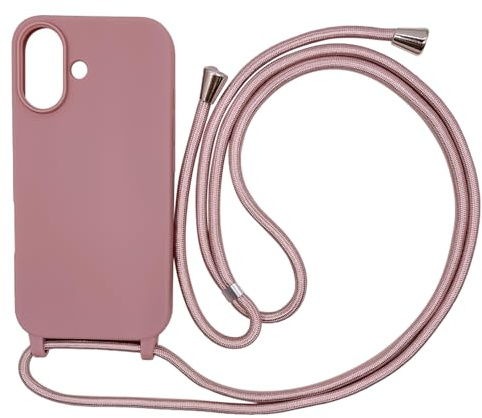Ququcheng Coque Compatible avec iPhone 16 Plus(6.7),Collier pour Étui Colliers de cellulaire Corde Silicone avec Cordon Case TPU Bumper pour iPhone 16 Plus(6.7)-Rose Or