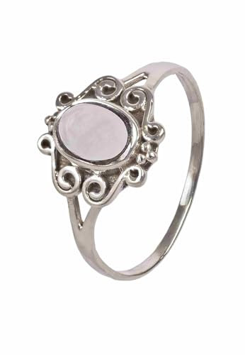 mantraroma Damen Ring 925 Silber Rosenquarz Edelstein rosa dezent verspielt
