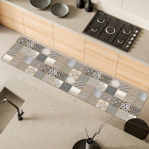 Comart - Tappeto Cucina Austin - Impermeabile - Antiscivolo - Antimacchia - Lavabile in Lavatrice - Passatoia in Poliestere - per Corridoio e Cucina - Made in Italy - Cementine Grigie - 50x230 cm