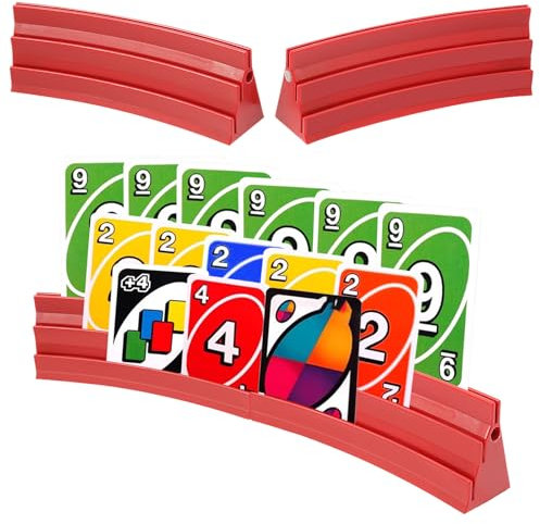 4 Stück Kartenhalter Spielkarten 3 Rampen Spielkartenhalter zum Hinstellen Stackbar mit Magnetische Montage Spielkartenhalter Poker/UNO für Senioren Kinder Arthritis Feiern (Rot)