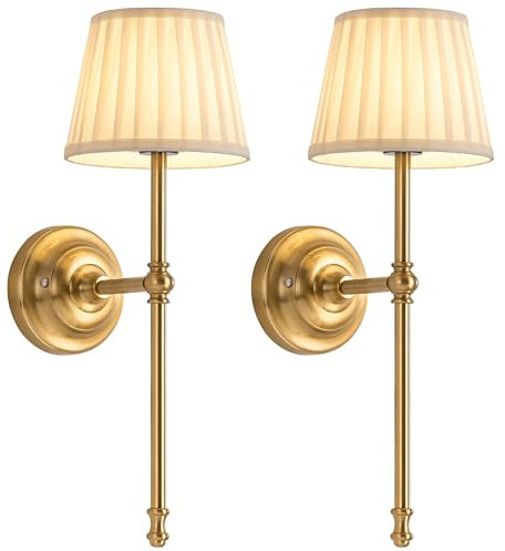 VISDANFO Aufladbare Wandlampe 2 Stück, LED-Wandleuchte aus Stoff mit Akku, Dimmbare Beleuchtung mit 5200 mAh und Kabelloser Fernbedienung für Wohnzimmer, Schlafzimmer, Flur, Treppenhaus (Gold)