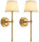 VISDANFO Aufladbare Wandlampe 2 Stück, LED-Wandleuchte aus Stoff mit Akku, Dimmbare Beleuchtung mit 5200 mAh und Kabelloser Fernbedienung für Wohnzimmer, Schlafzimmer, Flur, Treppenhaus (Gold)
