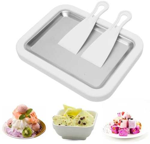DASIAUTOEM Placa de hielo para hacer helados, máquina de helado con 2 espátulas para helados caseros, rollos de helado, yogurt congelado, gelato, sorbete