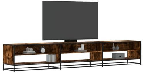 Gecheer Mobile Porta TV, 6 Ripiani Spazioso con Piano Robusto per TV e Dispositivi Multimediali, 270x40x46 cm, in Legno Multistrato e Metallo, Rovere Fumo, per Salotto e Camera da Letto