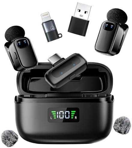 Mini Mikrofon für iPhone Android Handy,Kabelloses Lavalier Ansteckmikrofon mit USB-C,3 Stufen Rauschunterdrückung, Sie können den Ton umschalten,für Videoaufnahmen, Vlog, TikTok, YouTube,Plug and Play