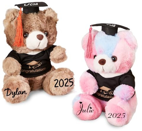 Thinocusty Personalisierter Abschlussbär 2025, Plüschbär mit Namen, niedlicher Vorkindergarten Vorschule High School College Abschluss Geschenke für Kinder Studenten