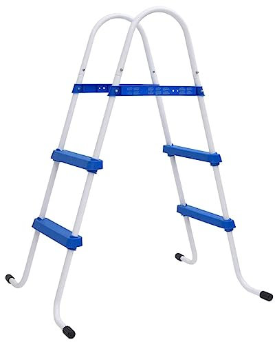 Myheimly Pool-Leiter Blau und Weiß 84 cm Stahl Poolleiter Schwimmbecken Leiter