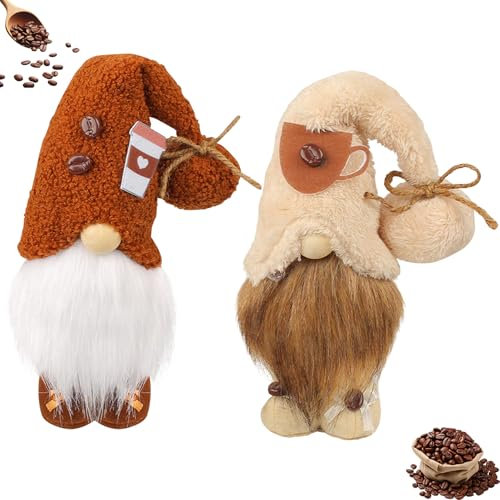 Kaffee Wichtel Deko Plüsch Puppe mit Biegbarer Hut Frühling Puppen Skandinavischer Stil Kuscheltiere Dekoration Kunstfell-Bart Rudolph Puppe Figure für Kaffeebar Kaffeeliebhaber Geschenke (A+B)