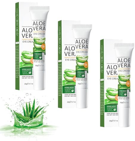 Aloe Vera Augencreme-Gel mit Hyaluron, Leichte Hybrid-Textur gegen Trockenheitsfältchen, Dunkle Augenringe Reduzierend, Feuchtigkeit bei Empfindlicher Haut, Grundlegende Augenpflege, 20g (3pc, 20g)