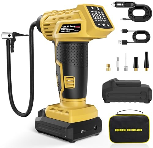Compressore d'aria portatile, 160 PSI con display completo, pompa ad aria portatile con manometro digitale, compressore d'aria portatile con batteria ricaricabile con