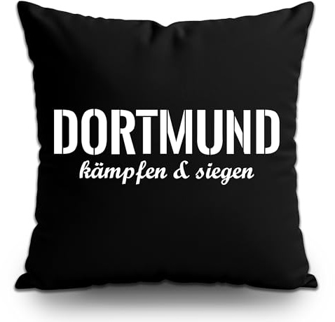 UGLYSHIRT Dortmund Kämpfen & Siegen Kissen | Kissenbezug mit Fußballmotiv – Szene Deko aus dem Ruhrgebiet für Fans aus Westfalen – 40x40 cm | M3 Schwarz mit Füllung