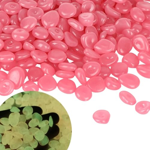 300 Stück Rosa Leuchtsteine Garten, Leuchtende Steine, Leuchtende Kieselsteine, Dekosteine Gärten, Deko Steine Kleine für Aquarium, Kinderzimmer, Balkon Deko, Gartendeko