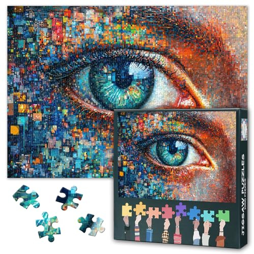 Mosaik Auge Puzzle 1000 Teile Erwachsene, Abstraktes Futuristisches Thema | Ideale Geschenk für Rätselfreunde, Lernspiele und Wohnkultur, Lebendige Farben, Wanddekoration für zu Hause, 70 x 50 cm