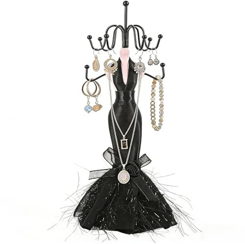 NOLITOY Jewellery Stand Organiser - Stable Mannequin Necklace Holder Earring Display Jewelry Tree for Bracelets Rings Accessories Dressing Table for Women Girl (11inch)