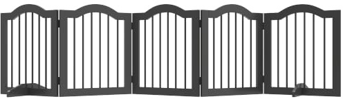 PawHut Cancello animali autoportante con piedi per porta Nero | Cancello legno, recinto pieghevole, barriera sicurezza, casa, scale