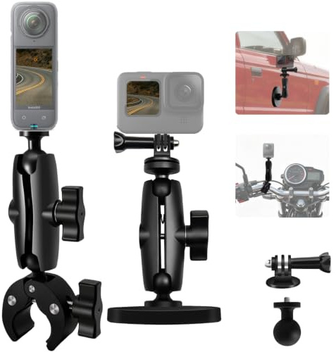 Moto Cámara Abrazadera Magnético Coche Montaje Compatible con Insta360 X5-X | 66mm Magnético Base & Bicicleta Manillar Soporte con 360°Ajustable Rótula Compatible con DJI Osmo Pocket 4-2 Acción Cámaras