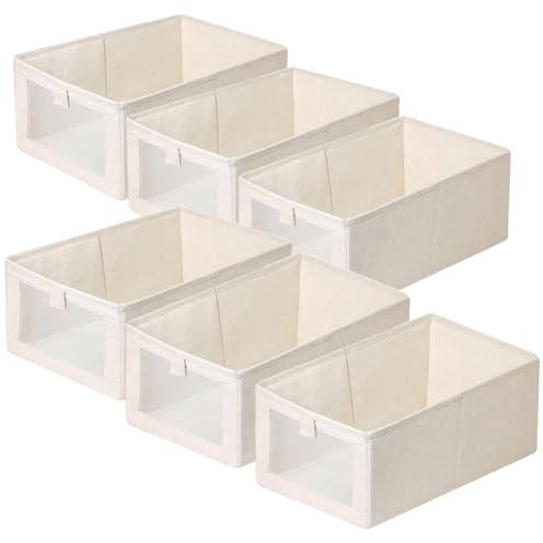 Wardrobe Storage Organiser Foldable - 6Pcs Drawer Organiser Clothes Fabric Storage Boxes Bin with Clear Window Shelf Stackable Clothing Storage Boxes for Underwear Jeans Pants Shirts Leggings Toy