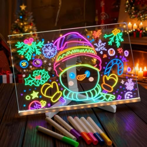 Wondiko Tablette Lumineuse Wondiko pour Dessin Enfants LED, Message avec 7 Couleurs Stylo, Idée Cadeau Créatif Décoration Chambre Fille Ado, Développe imagination et motricité fine (Blanc, 30x20 cm)