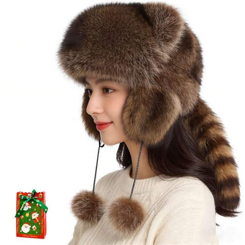 Waschbärschwanz-Mütze, Waschbär-Mütze mit Schwanz, Retro-Y2K abnehmbare flauschige Ohrenschützer, Unisex, Kunstfell, Winter-Ohrenklappen-Hüte