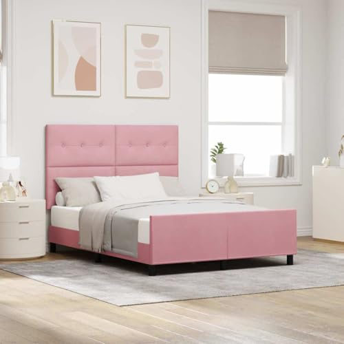 Hoopleep Boxspringbett mit verstellbarem Kopfteil, Rosa Samt, 140x200cm, Stabiler Holzrahmen, modernes Design für Schlafzimmer, langlebig