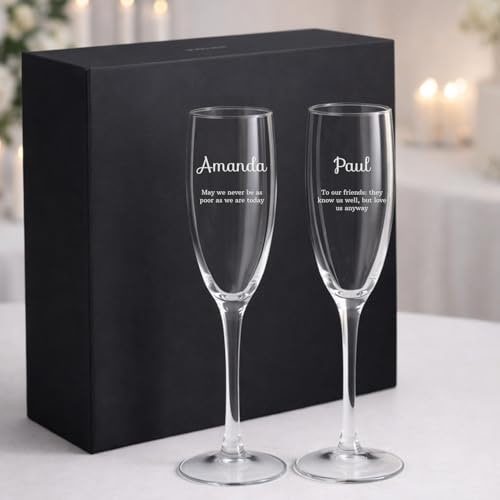Wanapix | Flûtes à Champagne 100% Personnalisé |Fêtes/Anniversaire/Mariage | Verre gravé, coffret cadeau à acheter
