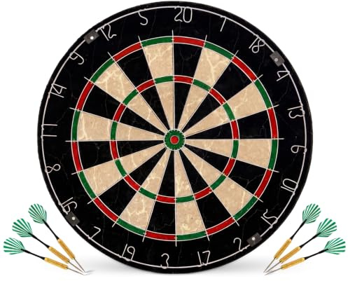 NOVECRAFTO Bristle Dart Board Set - 18” Dartboard with 6 Steel Tip Darts - High-Density Sisal, Rotatable Number Ring, Staple-Less Inner Bullseye - Bristle Dart Board for Home Games & Indoor Practice